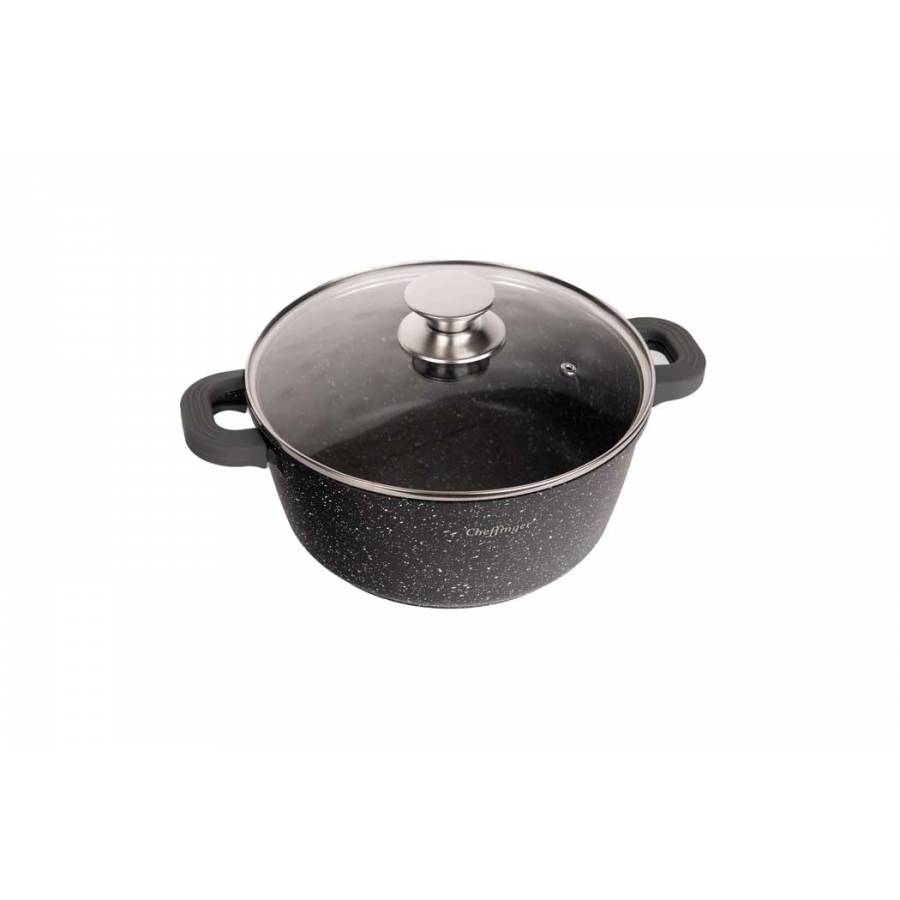 Set de 3 Oale cu Capac, Diametru 32/36/40 cm, Inductie, Interior Marmorat, Manere din Silicon, Capac, Negru