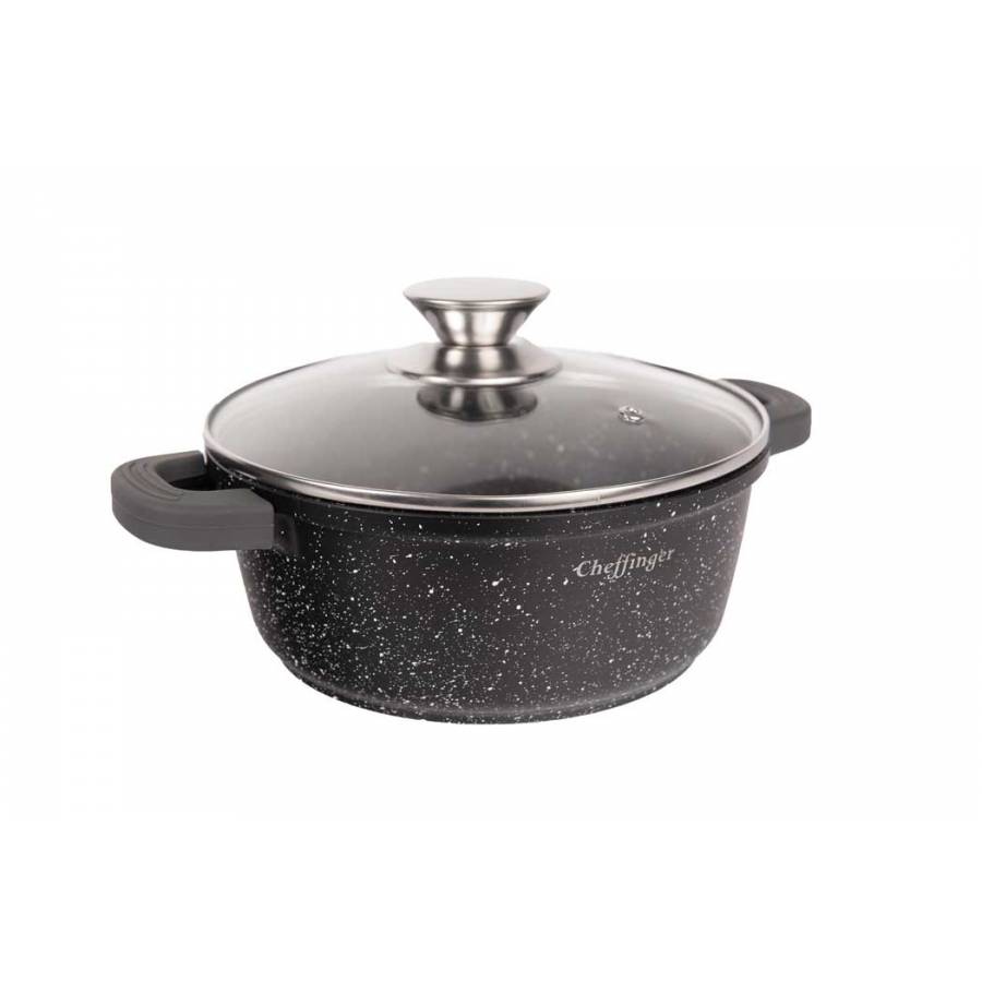 Set de 3 Oale cu Capac, Diametru 32/36/40 cm, Inductie, Interior Marmorat, Manere din Silicon, Capac, Negru