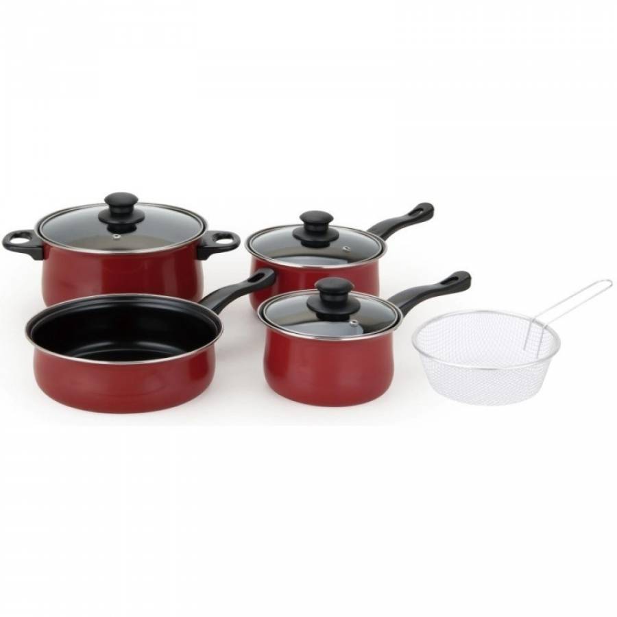 Set 4 oale din otel carbon cu capace incluse, 8 piese, rosu