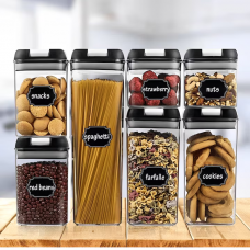 Set 7 recipiente depozitare alimentara din plastic, inchidere etansa– Negru & Transparent