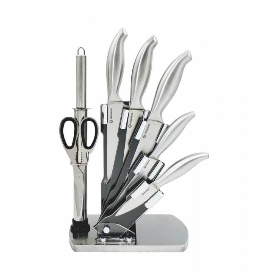 Set de 8 Cutite Klausstech, Manere Ergonomice, Lame Ascutite Inox, Gri