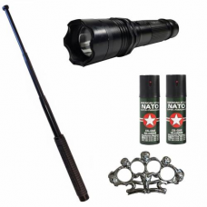 Kit KL157S autoaparare Klausstech (2in1 Electrosoc+lanterna ) Baston Telescopic Klausstech 63 Cm +3 Spray Nato Paralizant + Box Metalic Argintiu Model Klausstech