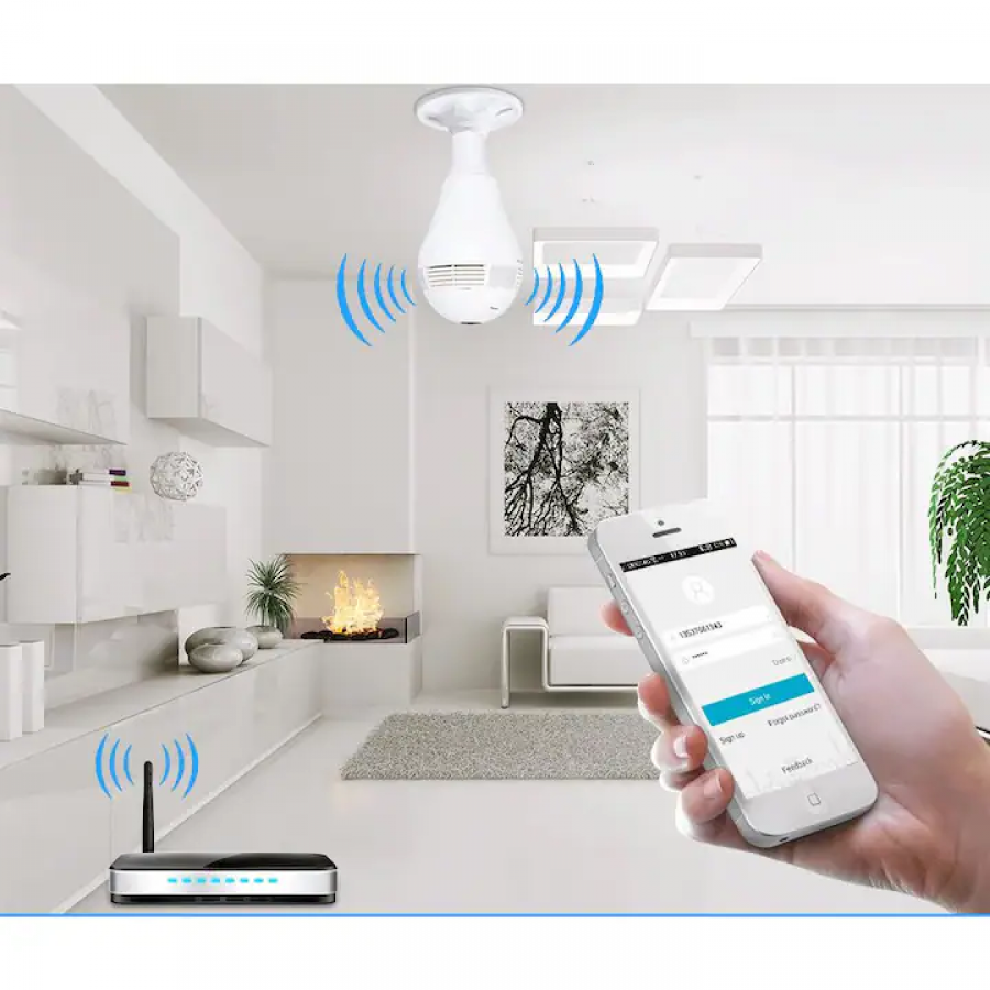 Camera KlaussTech Tip Bec Led Wireless, Wi-fi, Slot Card 64gb, Detector De Miscare, Supraveghere Copil, Supraveghere Secreta 360 Grade, Filmare Nocturna, Lentila Fish Eye, Optiune Audio, Microfon