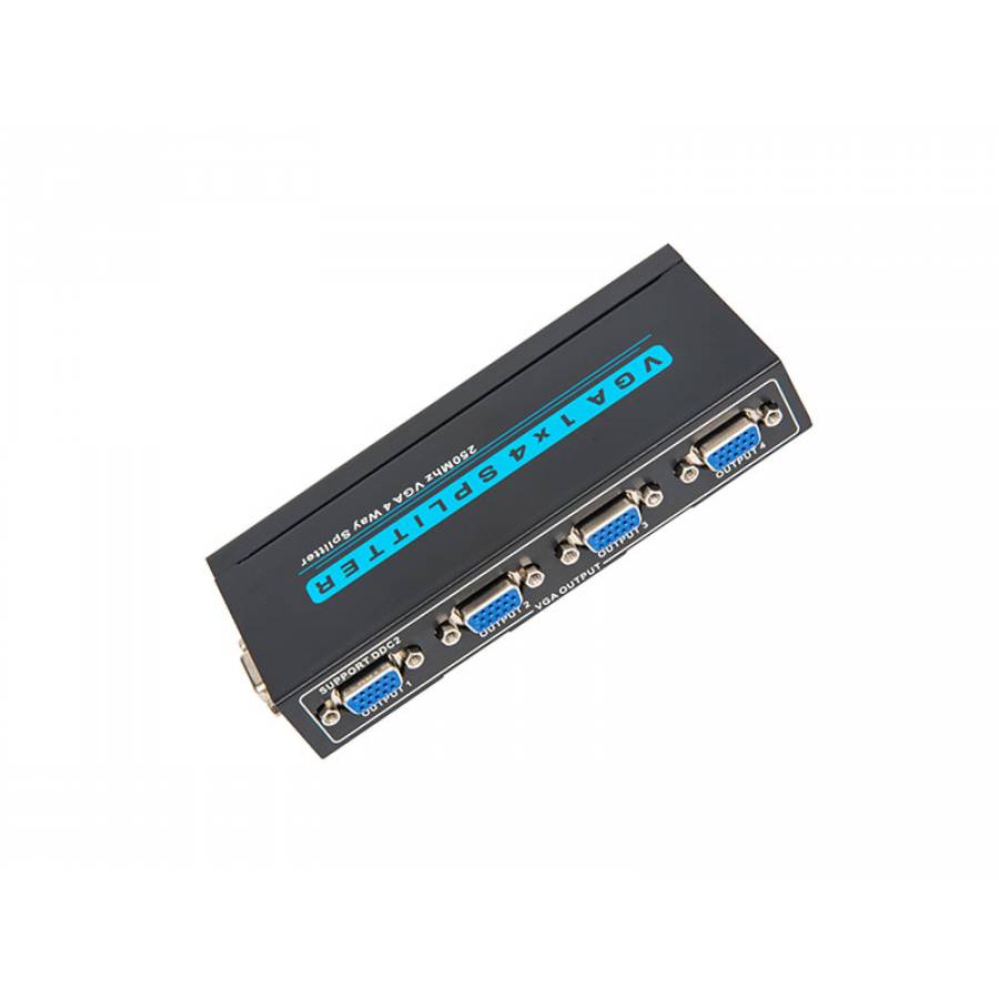 Spliter VGA, 4 Porturi, 1 VGA TATA, 3 VGA MAMA, Alimentator Inclus, Negru/Albastru