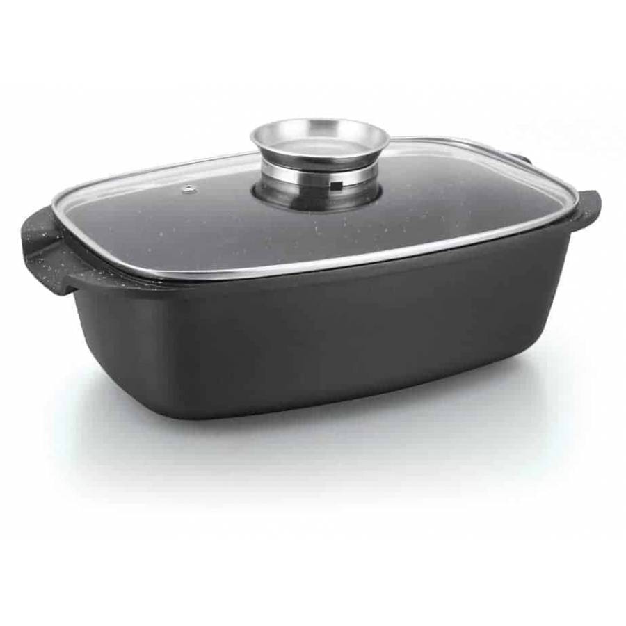 Tava cuptor, roaster, 34 cm, 6.5l, interior marmura, teflon