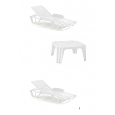 Set De 2 Sezlonguri Cu Masa Patrata Klausstech, Material Din Plastic, Masa Fixa, Functie Reglare Pozitie Sezlong, Rezistenta La Uv, Rezistente La Apa, Culoare Alb