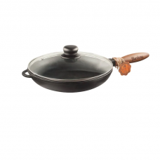 Tigaie Fonta Adanca Cu Capac Sticla, Maner Lemn Detasabil 28cm Tigaie Fonta Adanca Cu Capac Sticla, Maner Lemn Detasabil 28cm