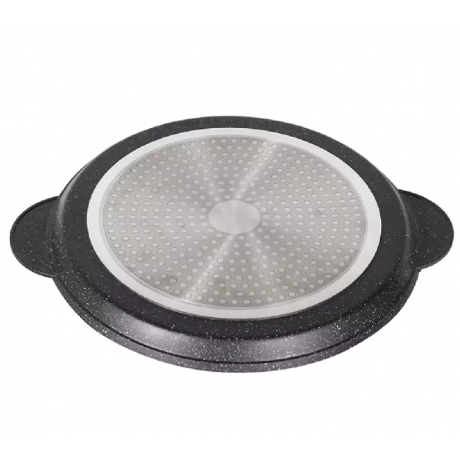Tigaie pentru Paine si Pizza, Diametru 36 cm, Suporta Inductie, Interior Marmorat, Anti Lipire, Negru