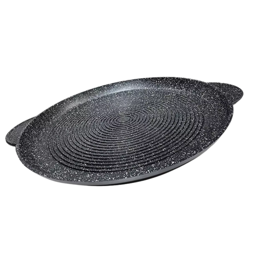 Tigaie pentru Paine si Pizza, Diametru 36 cm, Suporta Inductie, Interior Marmorat, Anti Lipire, Negru