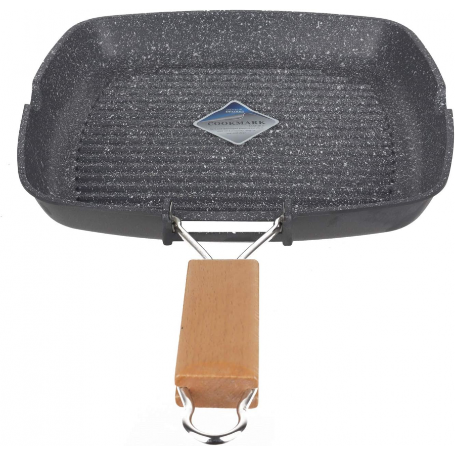 Tigaie pentru grătar, mâner pliabil din lemn 28 cm