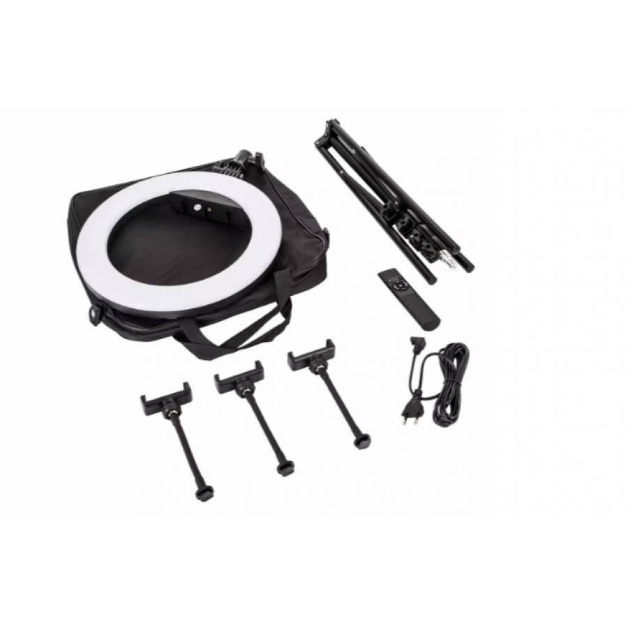 Lampa circulara KlaussTech, Ring light LED, 3 moduri de lumina, Diametru 34cm
