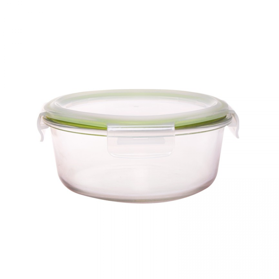 Vas din sticla, rotund, cu capac din plastic si inchidere ermetica cu silicon, 0.950 l, KlaussTech