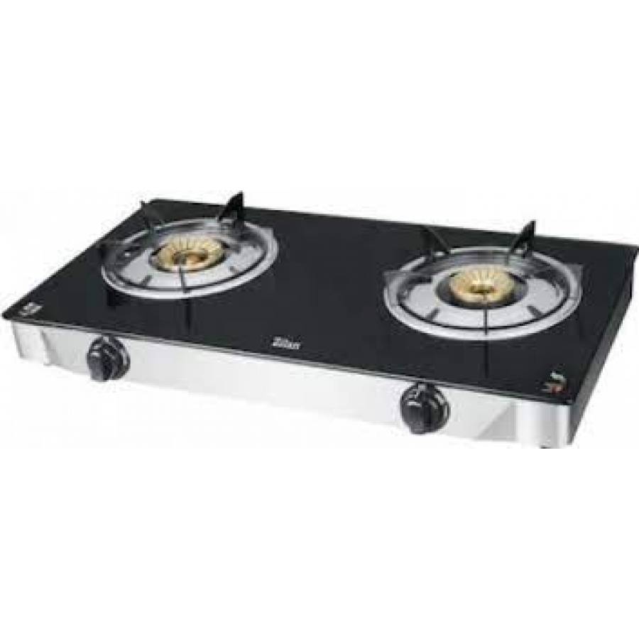 Aragaz Tip Plita, Sticla, 2 Ochiuri, Corp Inox,  Butoane Reglabile, Negru/argintiu