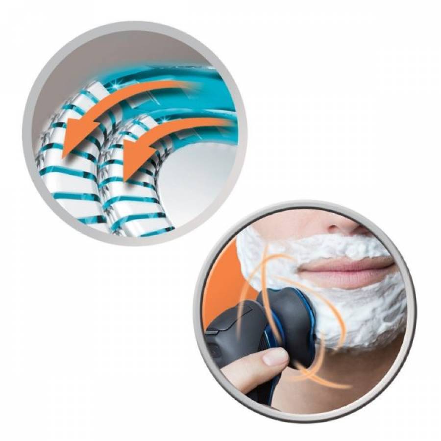 Aparat De Ras Cu Capete Rotative Remington Hyperflex Aqua, Lame Dual Track, Cutite Precision Ultra, Cutite Comfortfloat, 100% Rezistent La Apa, Design Ergonomic Si Modern , Negru/albastru