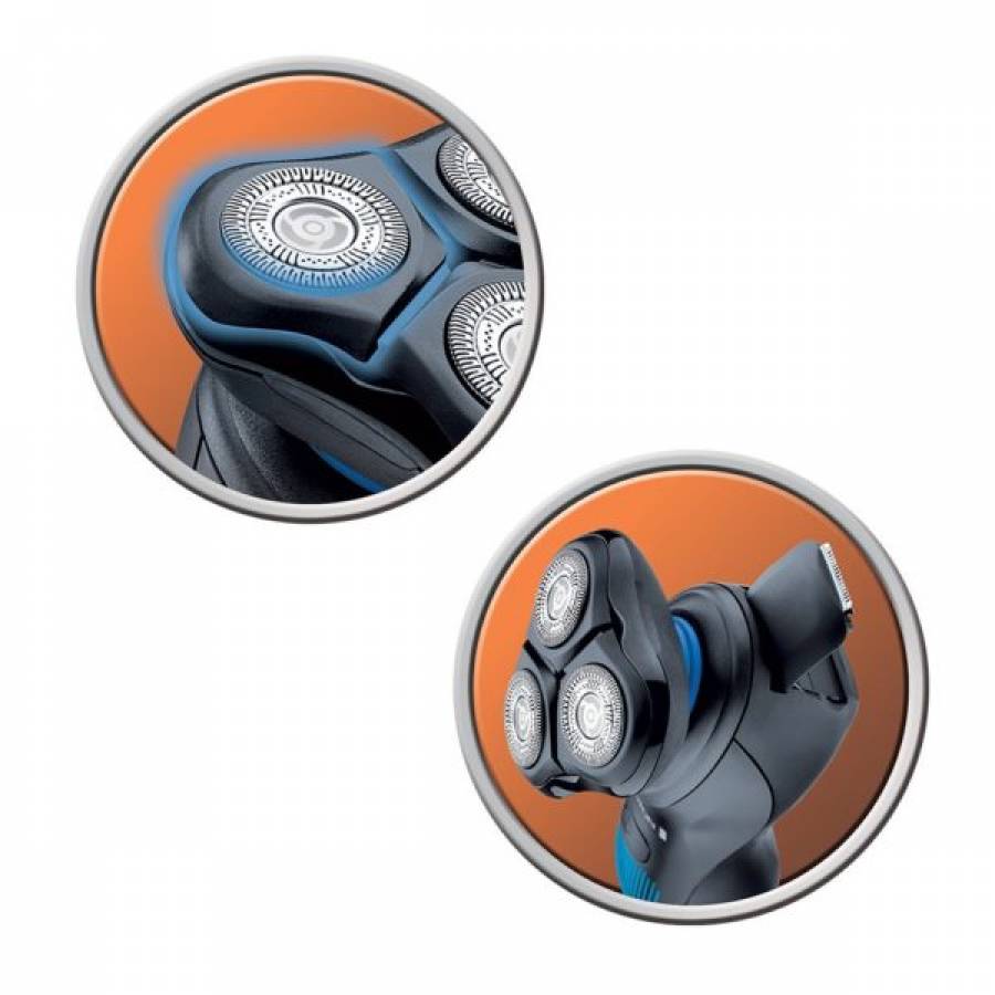 Aparat De Ras Cu Capete Rotative Remington Hyperflex Aqua, Lame Dual Track, Cutite Precision Ultra, Cutite Comfortfloat, 100% Rezistent La Apa, Design Ergonomic Si Modern , Negru/albastru