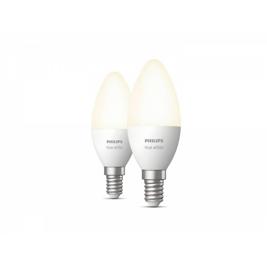 2 Becuri Philips Smart, Control Prin Bluetooth, Alb Delicat, 2700 K, Forma Lumanare, 470 Lm, 25000 Ore, 5.5 W, Diametru 39 Mm, Alb