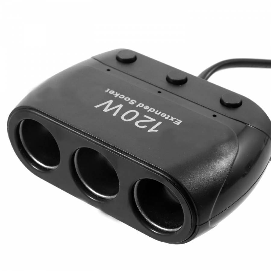 Adaptor De Bricheta Auto Klausstech , Alimentare La 12 V -120w , Triplu Iesire Cu Cablu 30 Cm, Culoare Negru