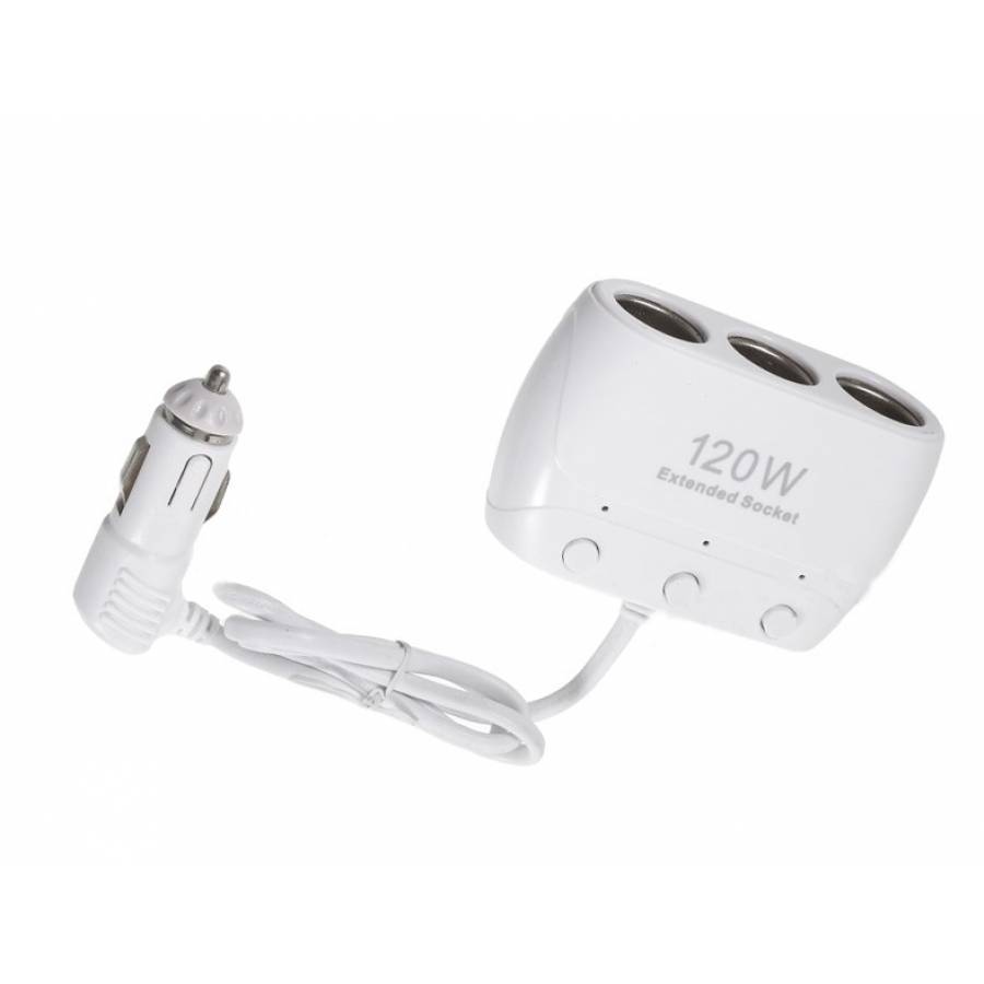 Adaptor Tip Bricheta Pentru Masina Klausstech, Alimentare La 12 V -120w , Triplu Iesire Cu Cablu 30 Cm, Culoare Alb