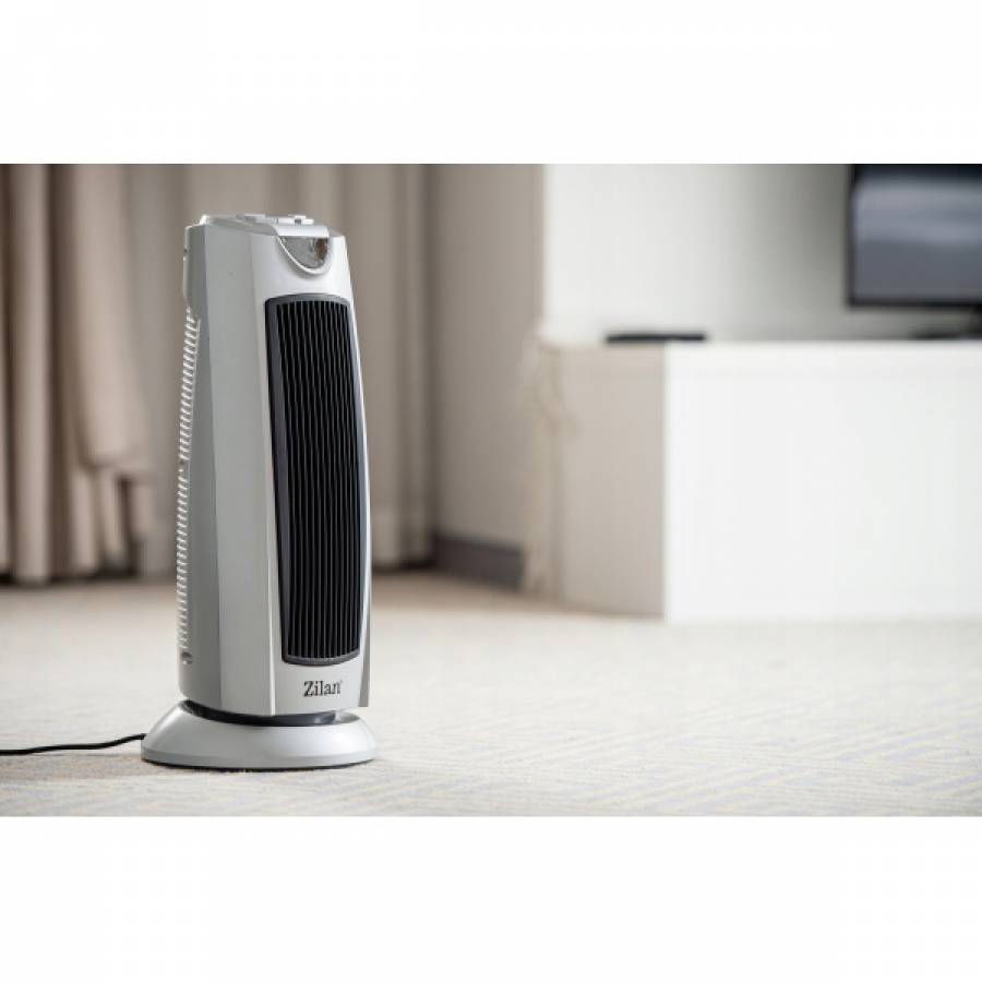 Aeroterma Ceramica, Tip Turn, Functie Oscilanta, Putere 2000w, Termostat Reglabil, Functie Cald/rece, Buton De Oprire In Caz De Rasturnare,  Protectie La Supraincalzire,  Gri