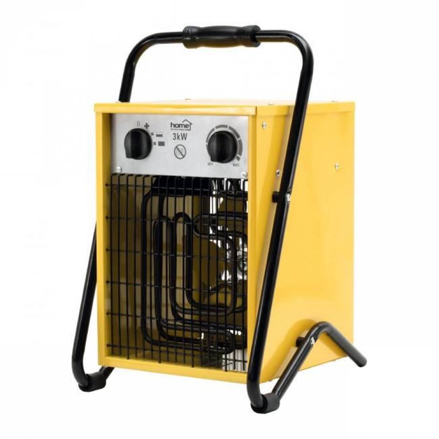 Aeroterma Electrica Industriala, Putere 2500/5000 W, 2 Trepte De Incalzire, Termostat Mecanic, Protectie Ipx4, Alimentare 400 V, 50 Hz, Protectie Supraincalzire, Design Modern, Galben