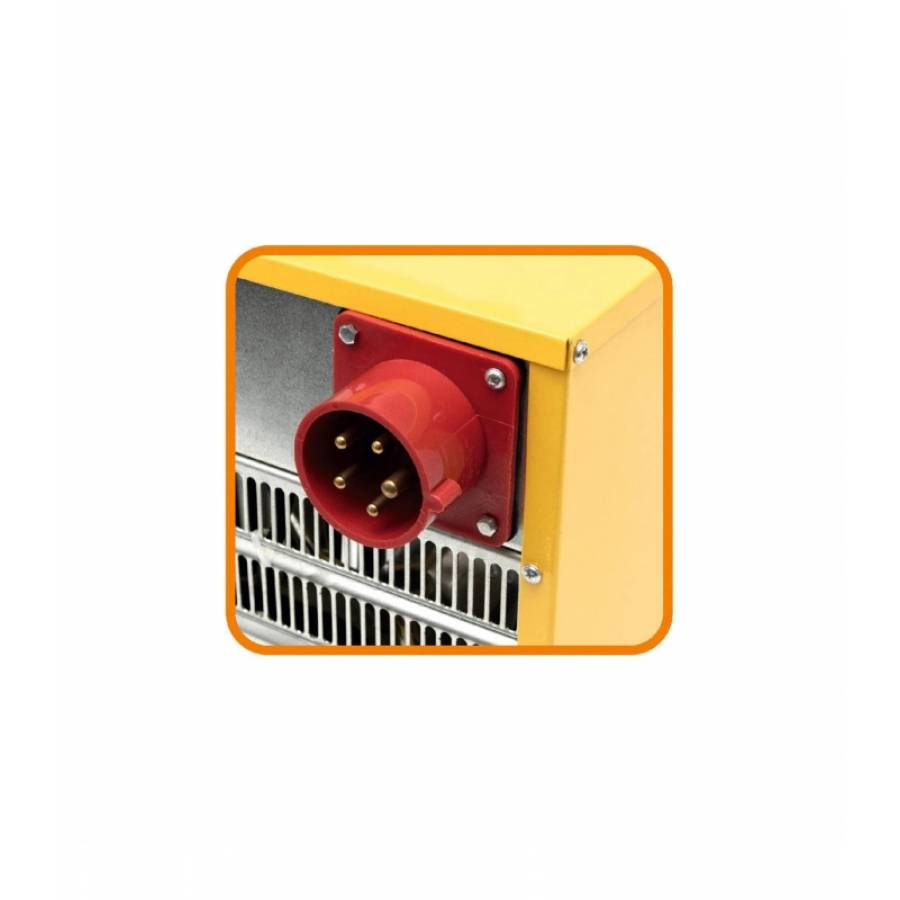 Aeroterma Electrica Industriala, Putere 2500/5000 W, 2 Trepte De Incalzire, Termostat Mecanic, Protectie Ipx4, Alimentare 400 V, 50 Hz, Protectie Supraincalzire, Design Modern, Galben