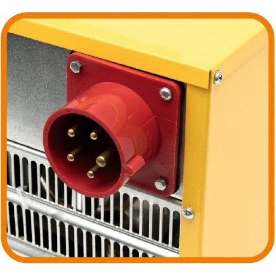 Aeroterma Electrica Industriala, Putere 2500/5000 W, 2 Trepte De Incalzire, Termostat Mecanic, Protectie Ipx4, Alimentare 400 V, 50 Hz, Protectie Supraincalzire, Design Modern, Galben