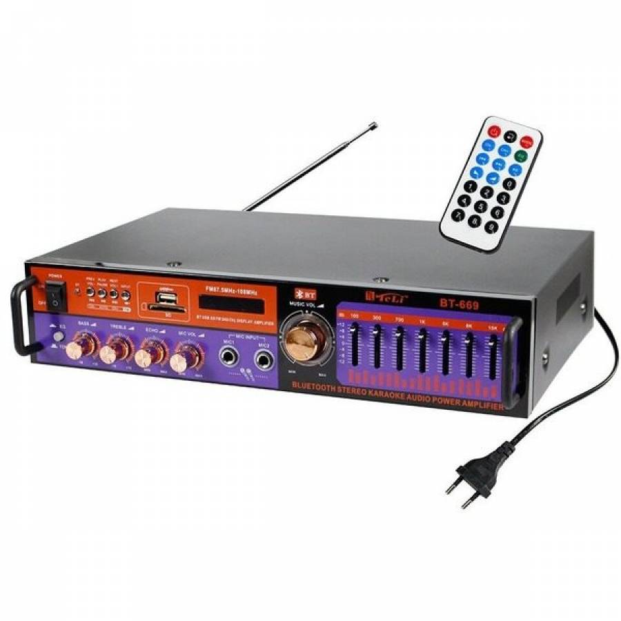 Amplificator Audio Profesional Klausstech Cu Tehnologie Bluetooth, Putere 2 X 40 W, Ajustare Bass/inalte/ecou/volum, Intrare Card Sd, 1 X Aux In, Radio Fm, Negru