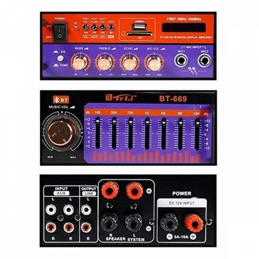 Amplificator Audio Profesional Klausstech Cu Tehnologie Bluetooth, Putere 2 X 40 W, Ajustare Bass/inalte/ecou/volum, Intrare Card Sd, 1 X Aux In, Radio Fm, Negru