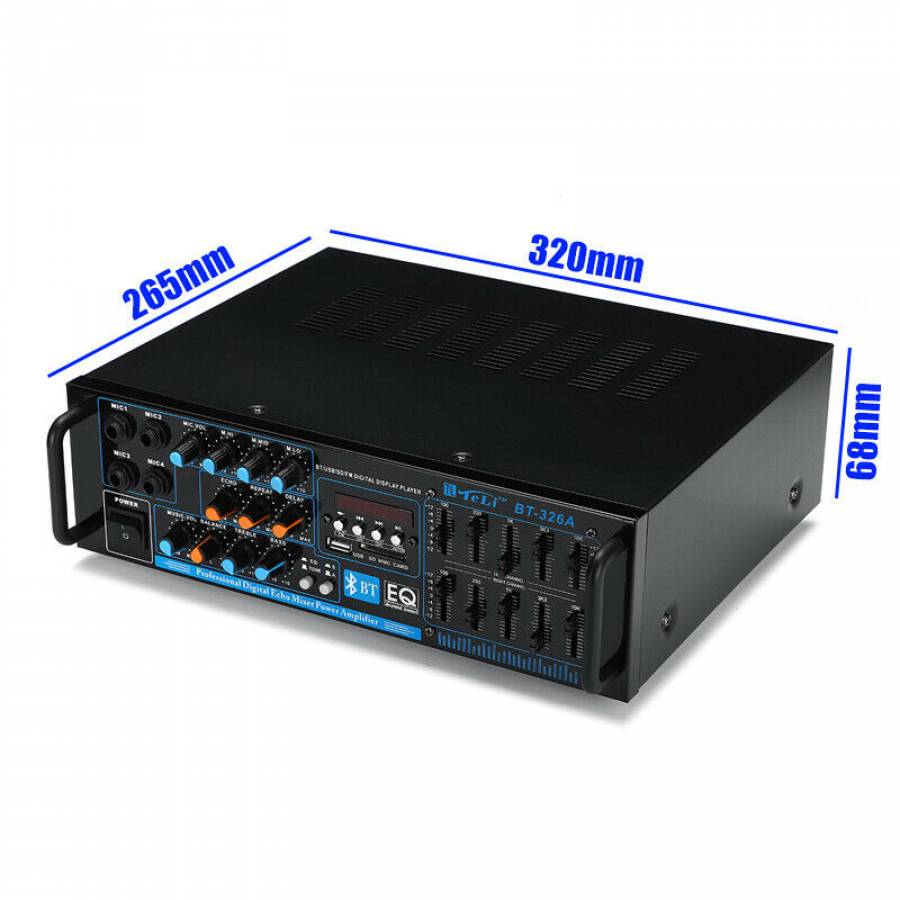 Amplificator Audio Klausstech Bt Cu Mixer , Conectare Usb , Sd Card ,bluetooth , Display Digital , 4 Intrari Microfon