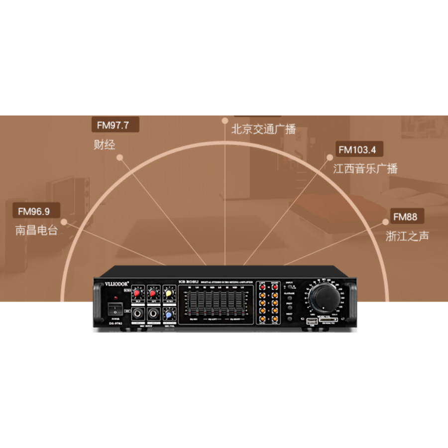 Amplificator Bluetooth Klausstech Cu Egazilator, 2 X Intrari Microfon, 2 X 100w, Usb/card, Impedanta 8 Ohmi, Design Compacta, Negru