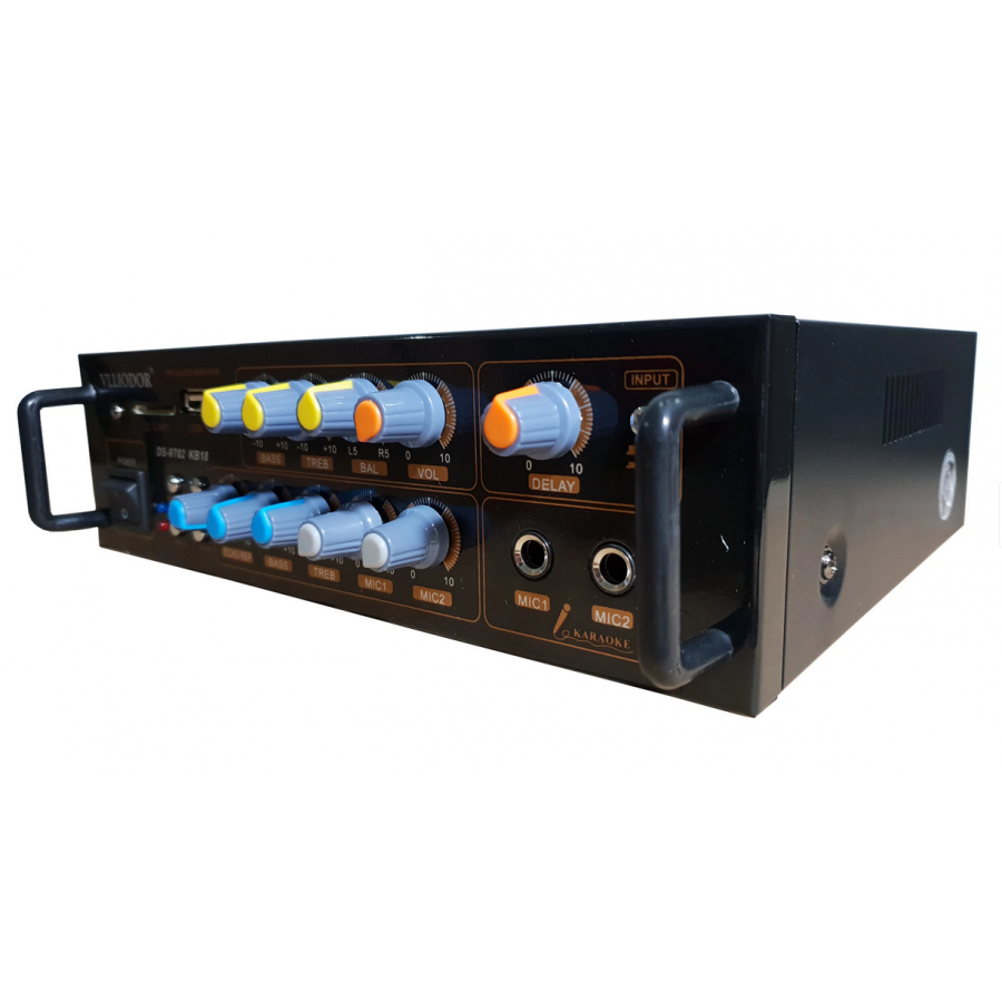 Amplificator Compact  Klausstech Tip Statie Cu Bluetooth, 2 X 45w, Intrare Usb/sd Card, Radio Fm, 2 X Intrari Microfon, Control Delay, 20 Hz-20khz, Negru