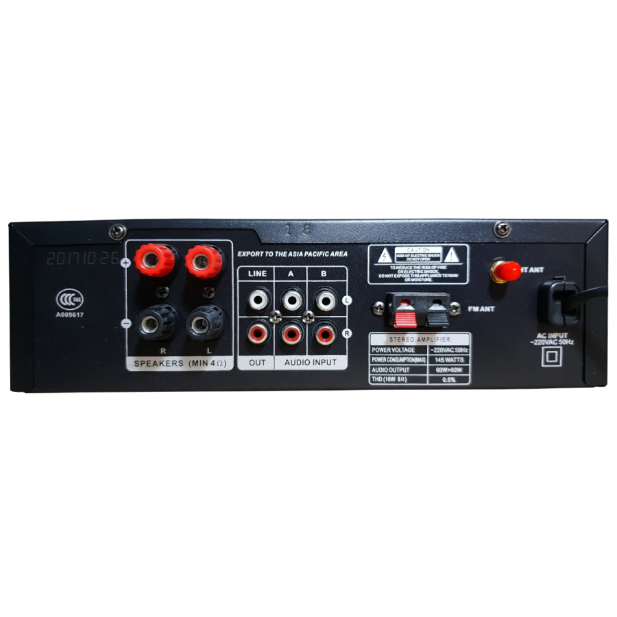 Amplificator Compact  Klausstech Tip Statie Cu Bluetooth, 2 X 45w, Intrare Usb/sd Card, Radio Fm, 2 X Intrari Microfon, Control Delay, 20 Hz-20khz, Negru