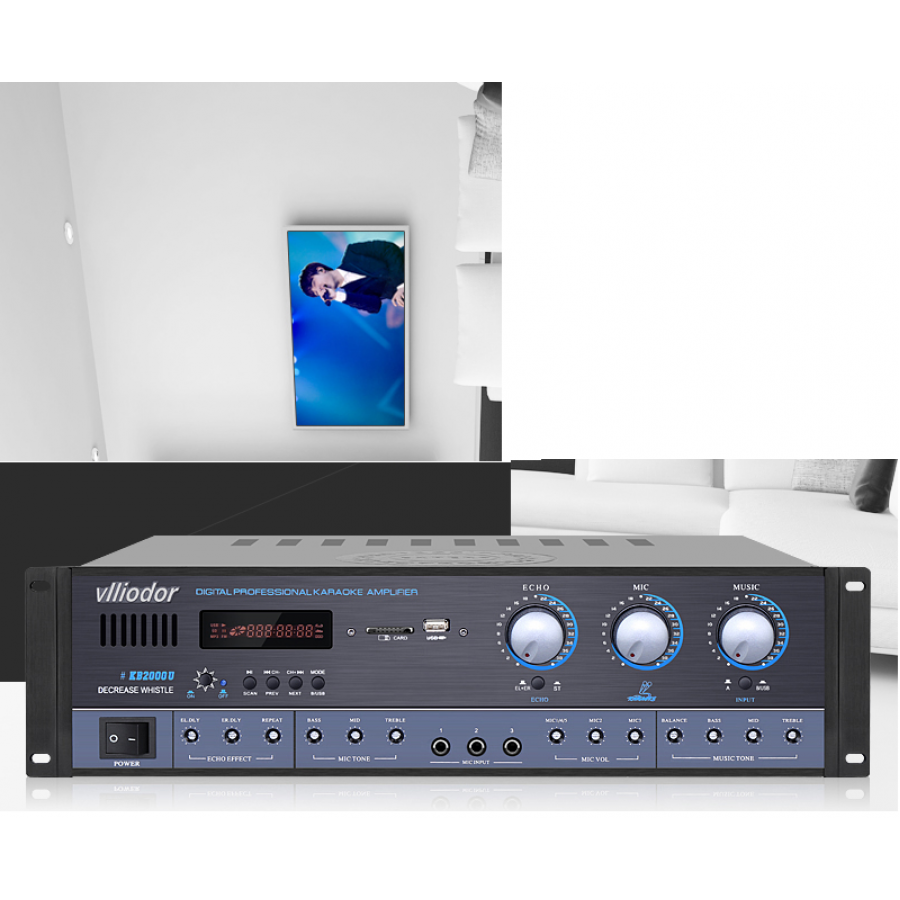 Amplificator Hifi Bluetooth Cu Afisaj Digital, Control Echo/mic/music, Intrare Usb Si Card Sd, On/off, Ac Input 220-240 50/60 Hz, 2 X 220 W, Compact, Negru