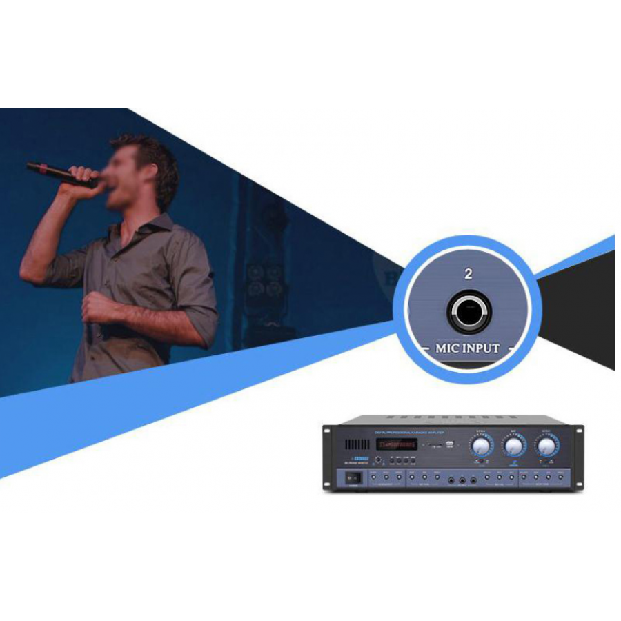 Amplificator Hifi Bluetooth Cu Afisaj Digital, Control Echo/mic/music, Intrare Usb Si Card Sd, On/off, Ac Input 220-240 50/60 Hz, 2 X 220 W, Compact, Negru