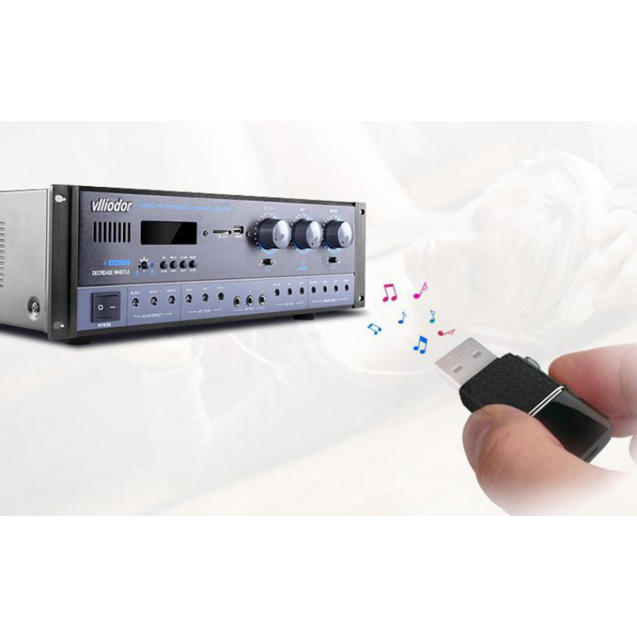 Amplificator Hifi Bluetooth Cu Afisaj Digital, Control Echo/mic/music, Intrare Usb Si Card Sd, On/off, Ac Input 220-240 50/60 Hz, 2 X 220 W, Compact, Negru