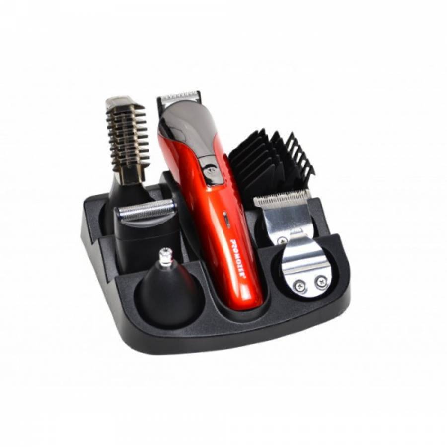 Aparat De Tuns, 11in1, Motor Puternic, Modern, Lame Din Titanium Ce Se Ascut Singure, Reincarcabil, Sunet Redus, Rosu/Argintiu