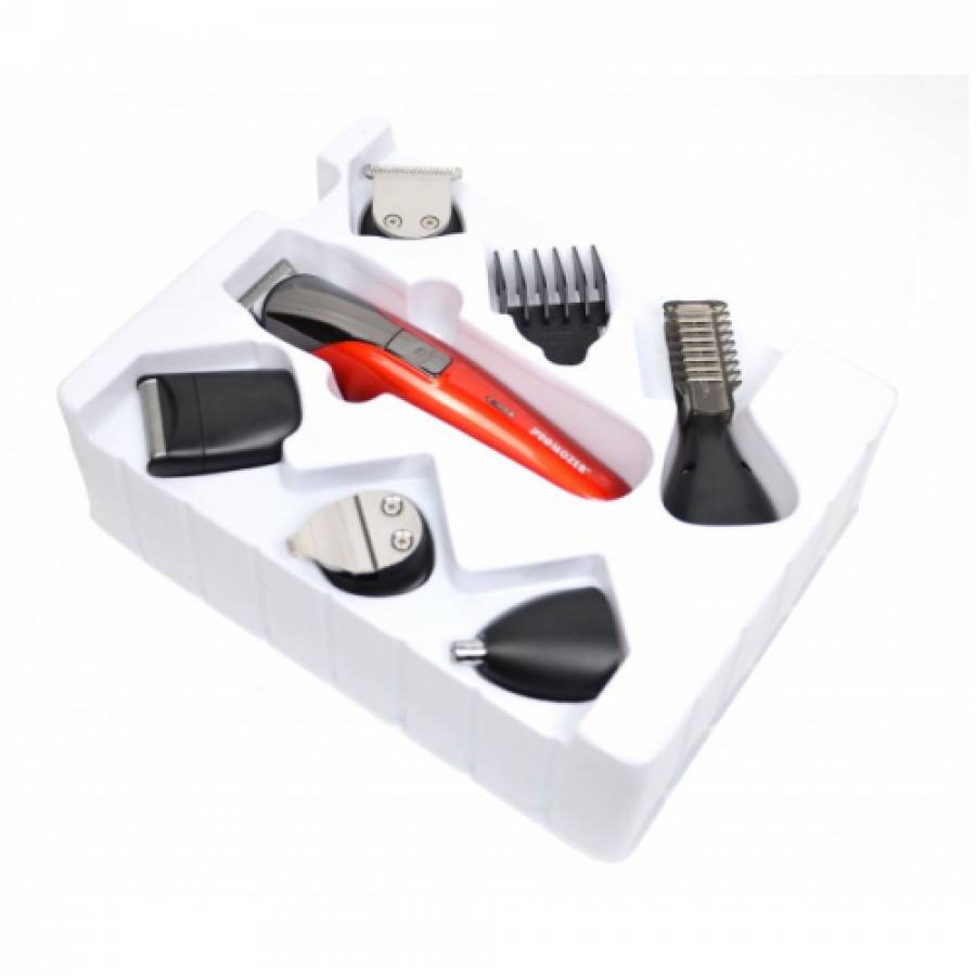 Aparat De Tuns, 11in1, Motor Puternic, Modern, Lame Din Titanium Ce Se Ascut Singure, Reincarcabil, Sunet Redus, Rosu/Argintiu