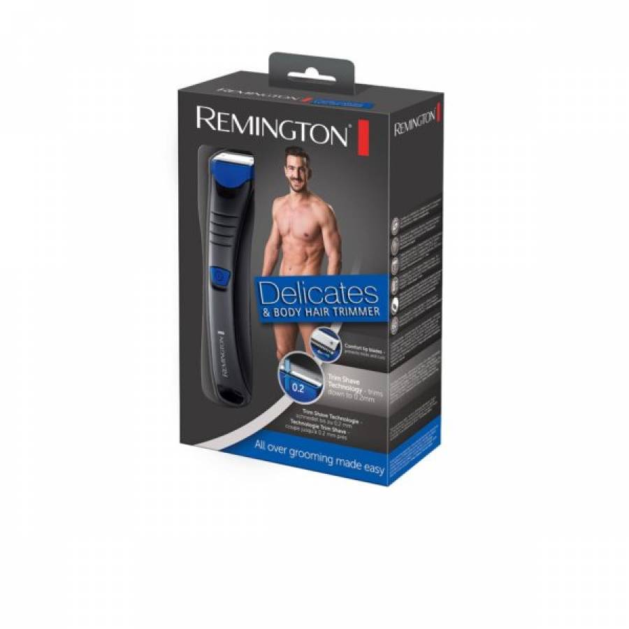 Aparat De Tuns Pentru Corp Si Zone Delicate Remington, 3 Piepteni Ficsi, Lame Comfort Cu Varfuri Rotunjite,,lame Din Otel Inoxidabil, Acumulator Pe Baza De Litiu,negru/albastru