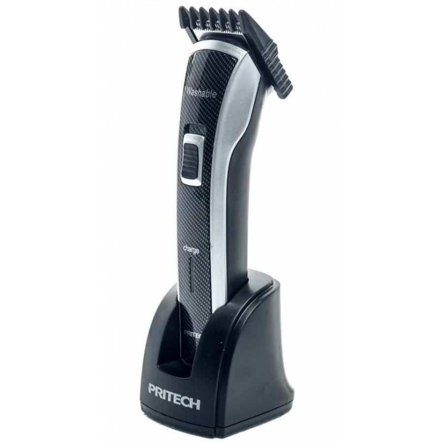 Aparat De Tuns Pritech, 3 W, Lame Precise Din Otel Inoxidabil, Waterproof, Autonomie Ridicata, Stand Incarcare, Acumulator Reincarcabil, Design Modern, Negru