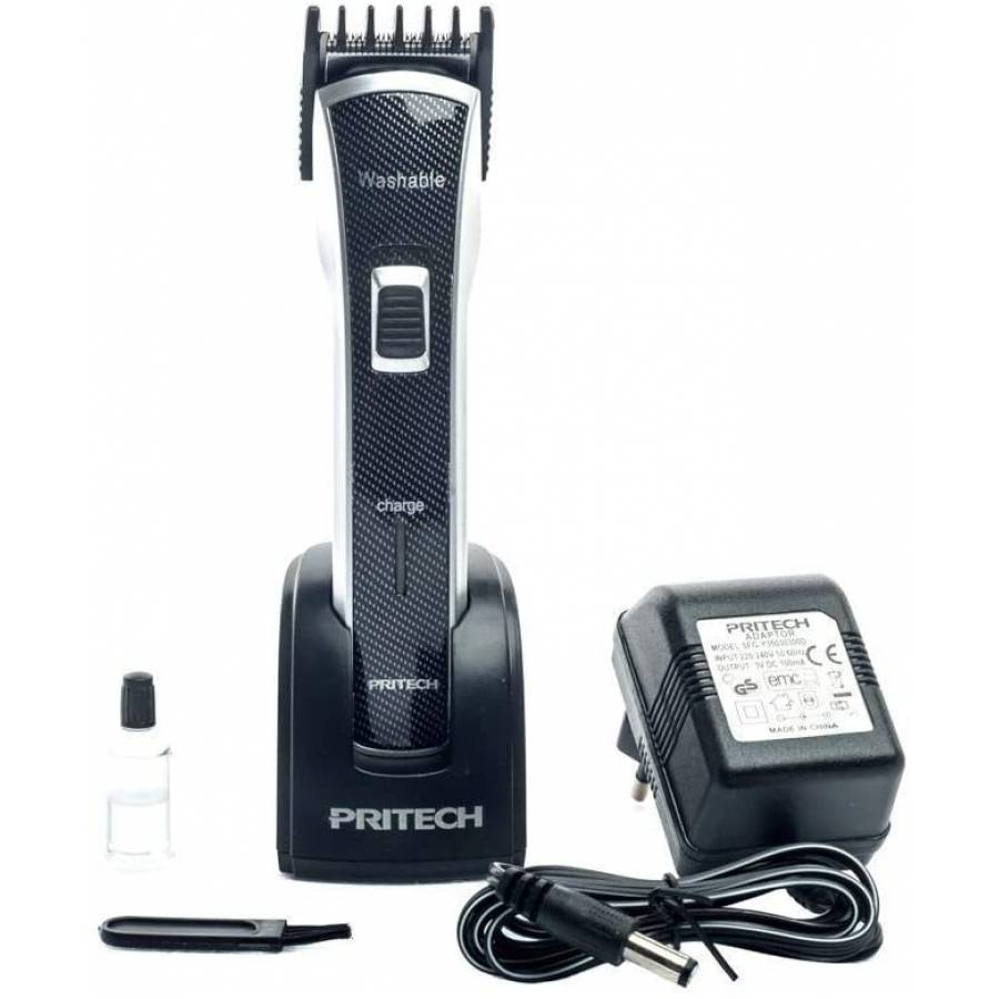 Aparat De Tuns Pritech, 3 W, Lame Precise Din Otel Inoxidabil, Waterproof, Autonomie Ridicata, Stand Incarcare, Acumulator Reincarcabil, Design Modern, Negru