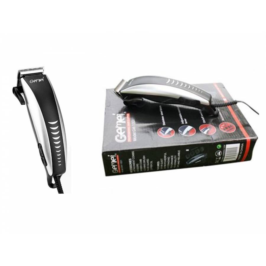 Aparat De Tuns Profesional Gemei , Electric Cu Cablu, Foarfeca Inclusa , Tip  3-1 , Putere De 12 W, Lame Din Otel Inoxidabil , Stabilitate Sporita ,  Ajustari Pe 4 Marimi De Tuns , Buton On/off , Argintiu-negru