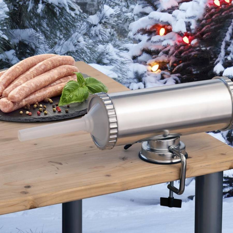 Aparat De Umplut Si Facut Carnati, Orizontala, Manuala, 3 Palnii,  Otel Inoxidabil, Usor De Curatat, Capacitate 2.5kg, Argintiu