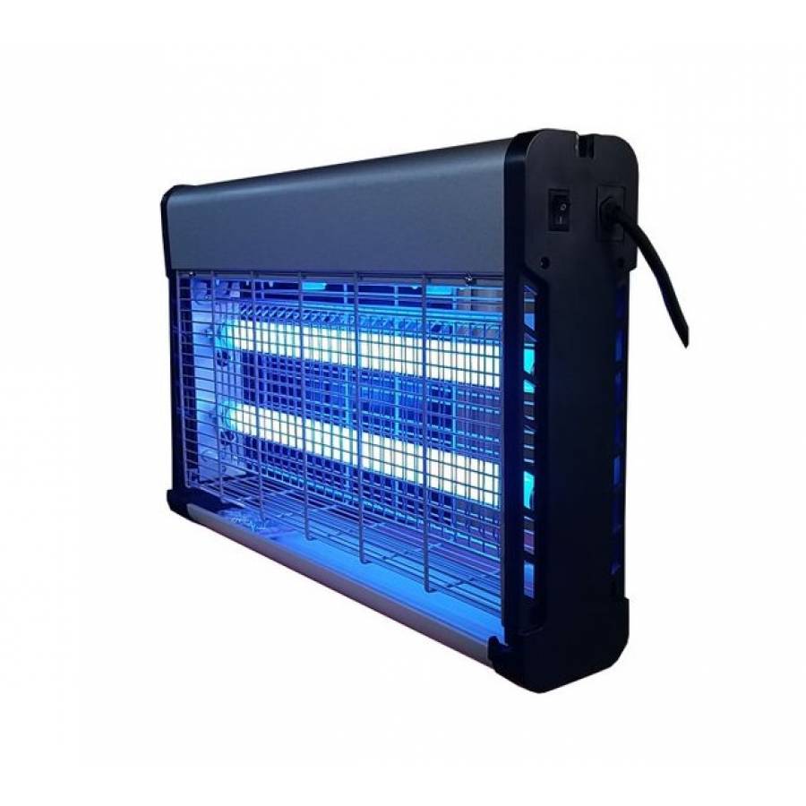 Aparat Electric Anti-insecte Klausstech Pe Baza De Tuburi Cu Ultraviolete, Putere 2 X 15 W, Raza De Actiune 200 M², Unghi De Propagare 360º, Tensiune 230 V 50 Hz, Design Modern, Argintiu