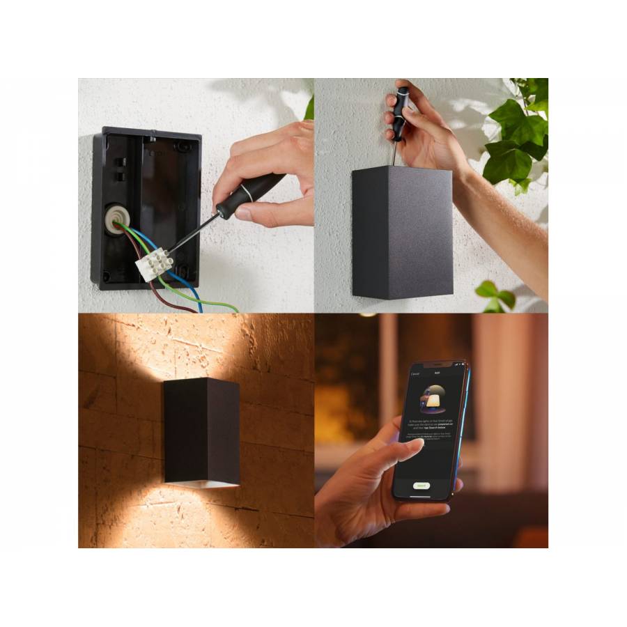 Aplica Ip44 Cu Ambianta Alb Si Color Led, Philips, Alimentare La Retea 24 V, Led Incorporat, Becuri 2, Putere Maxima 8 W, Forma Dreptunghiulara, Negru