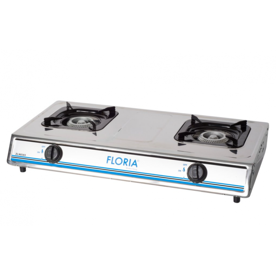 Aragaz Inox, 2 Ochiuri, Diuze Lipite Pentru Butelie, Aprindere Piezoelectrica, Butoane Reglabile, Gpl, Alb/albastru