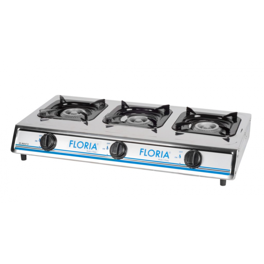 Arzator Cu 3 Ochiuri, Tip Plita, Inox, Diuze Lipite, Gpl, Aprindere Piezoelectrica, Butoane Reglabile, Greutate 4 Kg, Argintiu