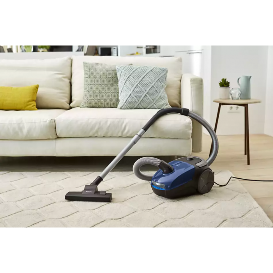 Aspirator Cu Sac Philips, Tehnologie Powergo, Putere 900w, Aspirare 99,9 % A Prafului, Nivel De Zgomot 77 Db, Anti-alergeni, 3 L, Accesoriu Pentru Spatii Inguste, Negru/albastru