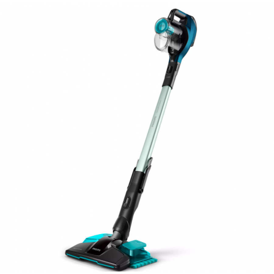 Aspirator Philips 3 In 1 Vertical Fara Fir Cu Tehnologie Speedpro , Cap De Aspirare 180°, Functie Mop, Led-uri Incluse, Flux Aer La 800  L/min, Autonomie 50 Min, Negru/albastru