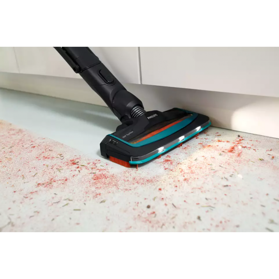 Aspirator Philips 3 In 1 Vertical Fara Fir Cu Tehnologie Speedpro , Cap De Aspirare 180°, Functie Mop, Led-uri Incluse, Flux Aer La 800  L/min, Autonomie 50 Min, Negru/albastru