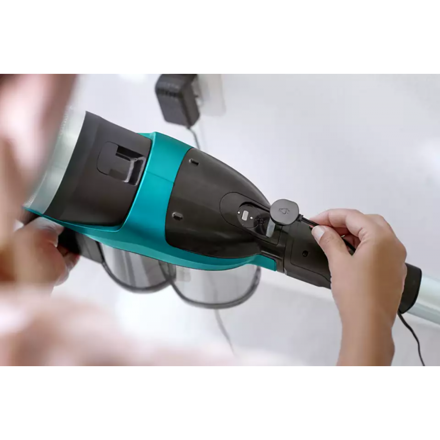 Aspirator Philips 3 In 1 Vertical Speedpro Aqua, Utilizare Fara Fir, Cap De Aspirare La 360°, Cap De Aspirare Turbopet, Mod Mop, Nivel De Zgomot 84  Db, Tensiune Baterie 25,2 V, Negru/albastru